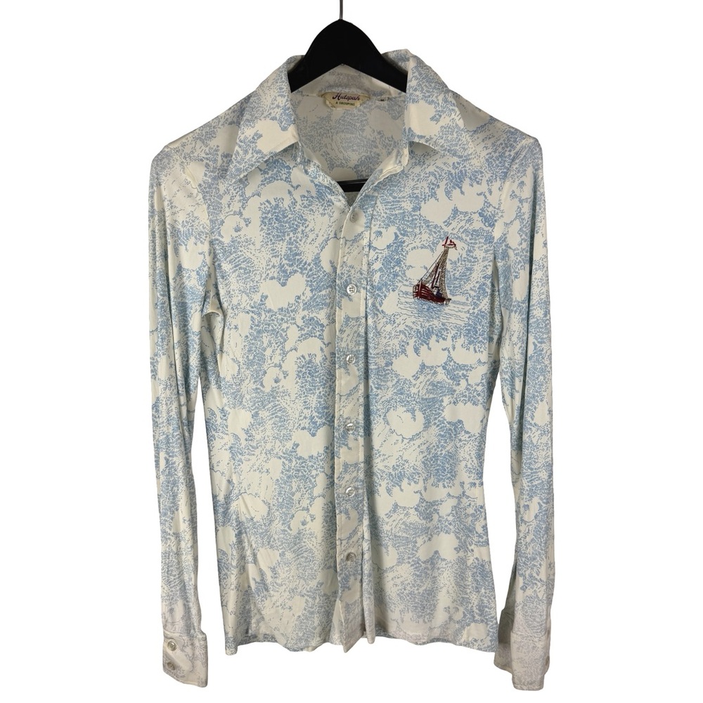 Vintage 1970s Hustaph All Over Print Boat Lightweight Button Down Shirt Size M